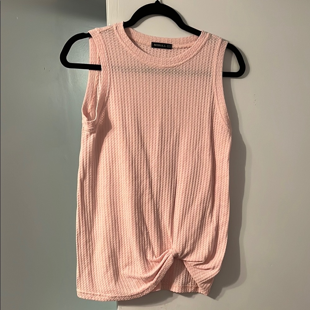 Miholl Pink Knit Tie Front Tank
